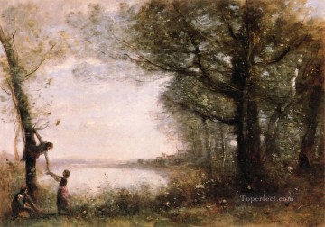Les Petits Denicheurs plein air Romanticismo Jean Baptiste Camille Corot Pinturas al óleo